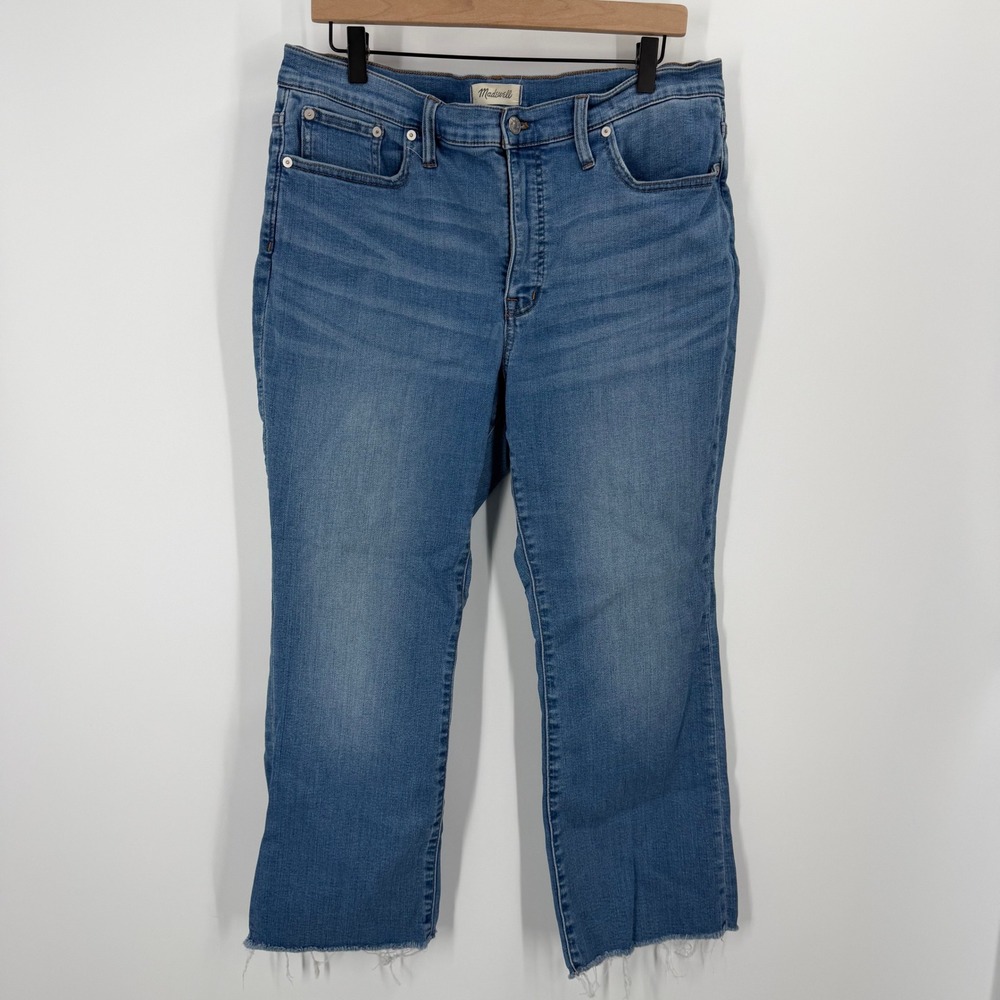 Madewell Cali Demi-Boot Jeans Womens 32 Blue Raw Hem Stretch